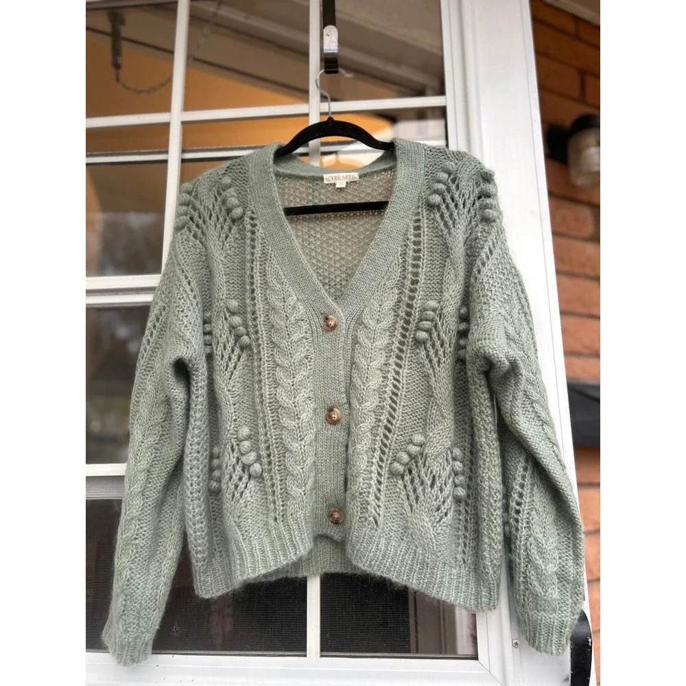 LOUISE MISHA Sage Green Sirika Mohair and Merino Wool Cardigan XS Oversized - Picture 1 of 12
